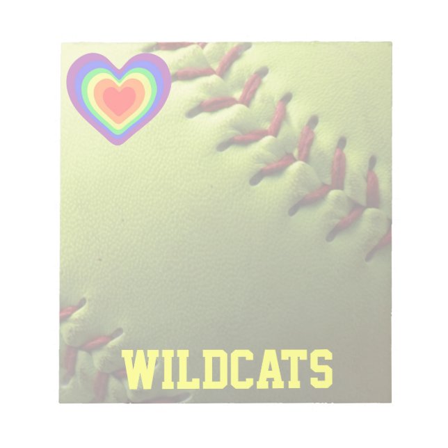 Softball Pride Rainbow Heart och Namn Anteckningsblock (Framsida)