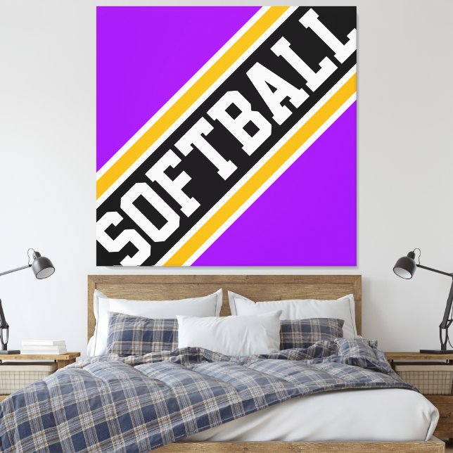 SOFTBALL Roligt Bright Lila Black Tävla Rand Canvastryck (Insitu (sovrum))