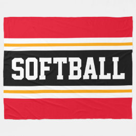 SOFTBALL Roligt Bright Red Black Athletic Rand Fleecefilt