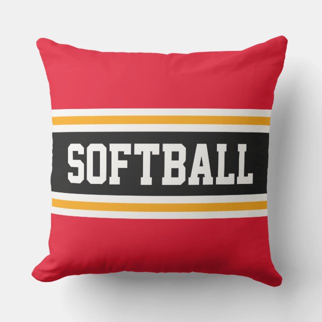SOFTBALL Roligt Bright Red Black Athletic Rand Kudde (Framsida)