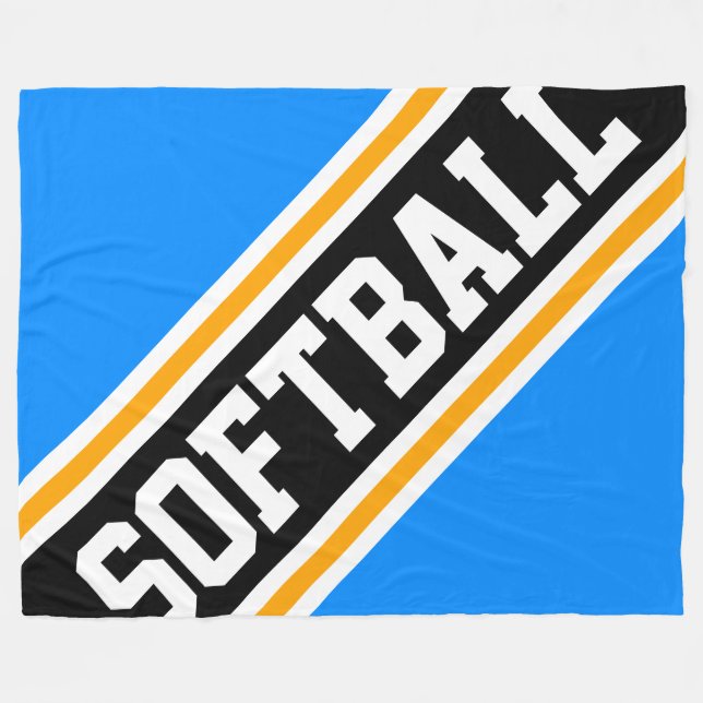 SOFTBALL Roligt Coola Bright Blue Black Tävla Rand Fleecefilt (Framsidan (Horisontell))