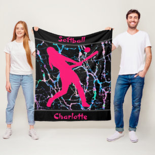 Softball Rosa/Black/Silver Fleece Blanket