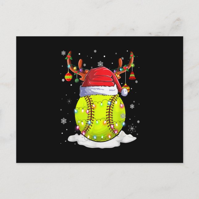 Softball Santa Hat Reindeer jul Ljus Funny Helg Vykort (Framsida)