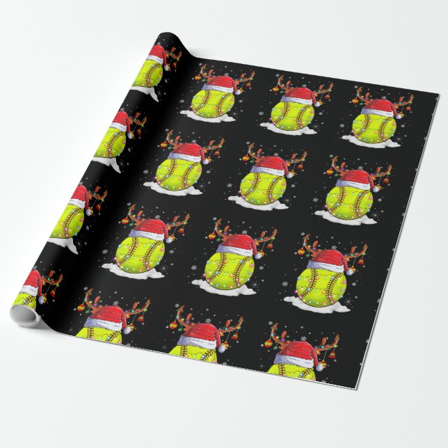 Softball Santa Hat Reindeer jul Ljus Funny Presentpapper (Utrullad)