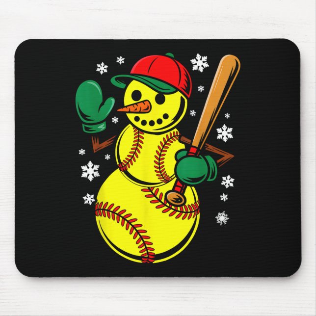 Softball Santa Hat Snögubbe Julafton Funny Softbal Musmatta (Framsidan)