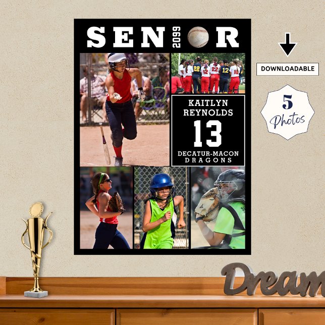 Softball Senior Graduation 5 Photo Collage Poster (Skapare uppladdad)