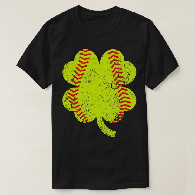 Softball Shamrock Fyrklöver St patricks day T Shirt (Design framsida)