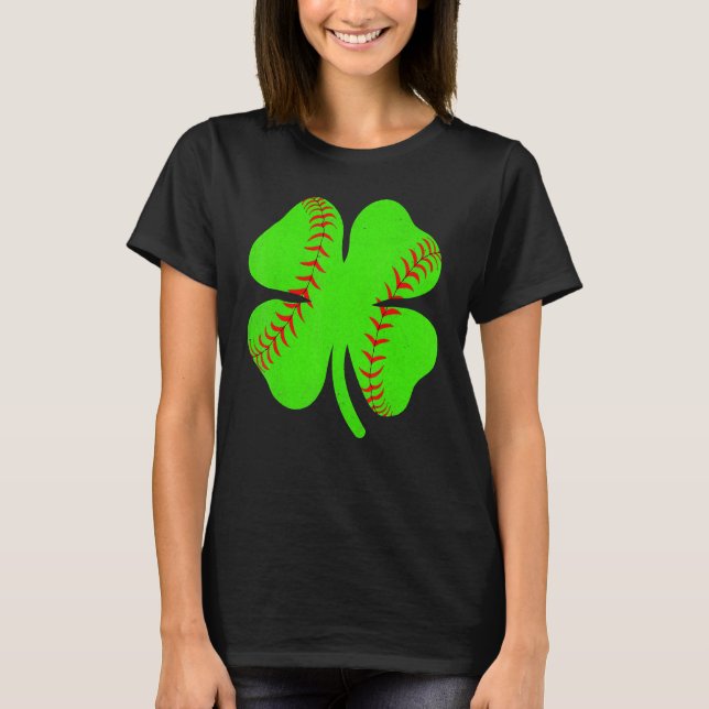 Softball Shamrock Lucky Clover Irish St Patrick's  T Shirt (Framsida)