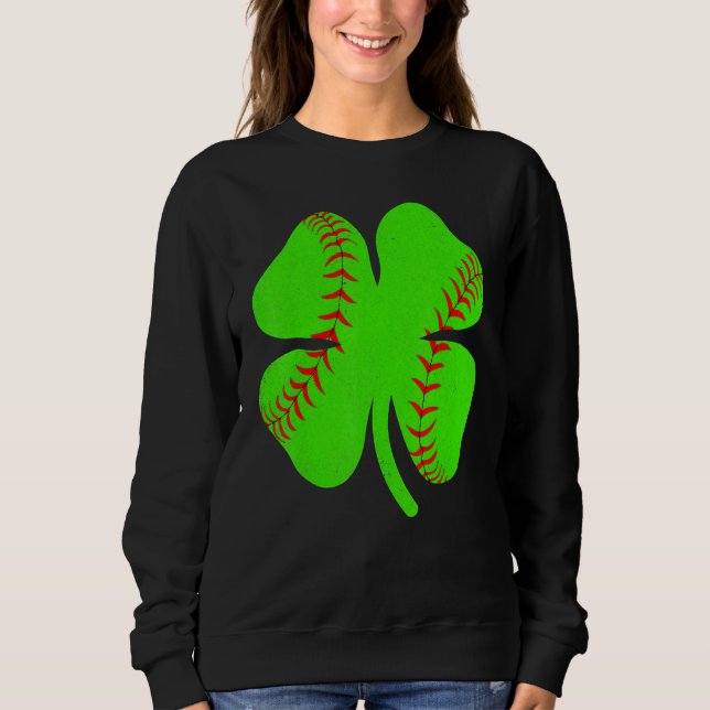 Softball Shamrock Lucky Clover Irish St Patrick's  T Shirt (Framsida)