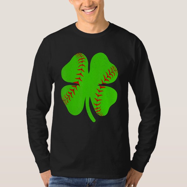 Softball Shamrock Lucky Clover Irish St Patrick's  T Shirt (Framsida)