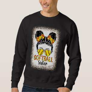 Softball Sister Messy Bun Girl Proud Sister Life Lång Ärmad Tröja