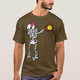 Softball Skeleton Dabbing Player Halloween Costume T Shirt