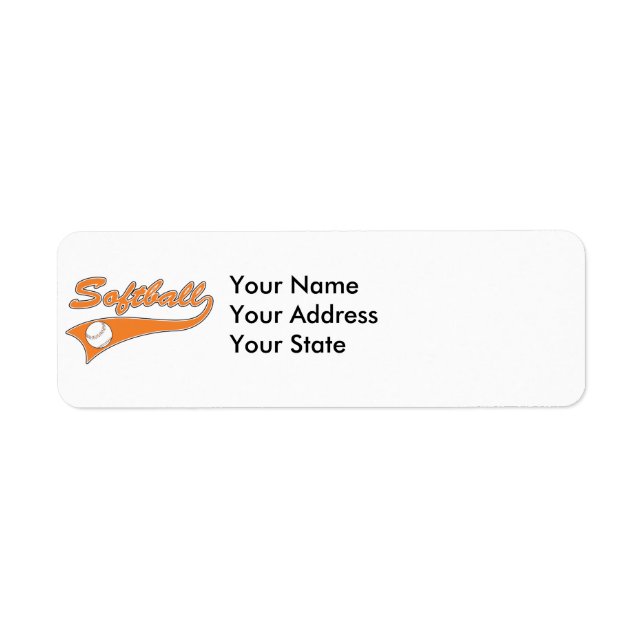 softball skripttextlogotyp orange returadress etikett (Framsidan)