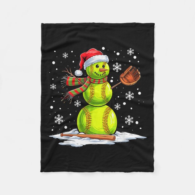 Softball Snowman Softball Player Santa Hat Christm Fleecefilt (Framsidan)