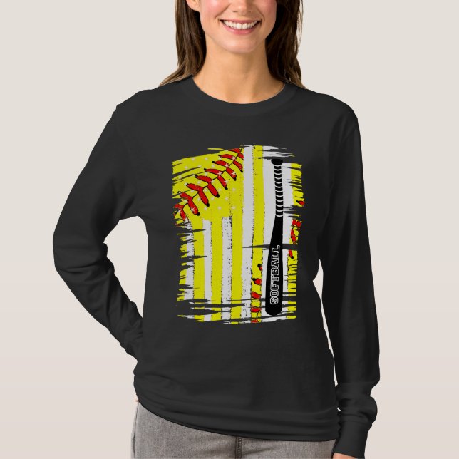 Softball Softball Player US Flag Themed Sport Coac T Shirt (Framsida)