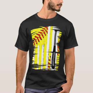 Softball Softball Player US Flagga Thworthy Sport  T Shirt