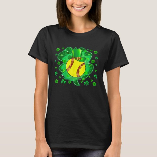 Softball St Patricks Day Leprechaun Shamrock Boys  T Shirt (Framsida)
