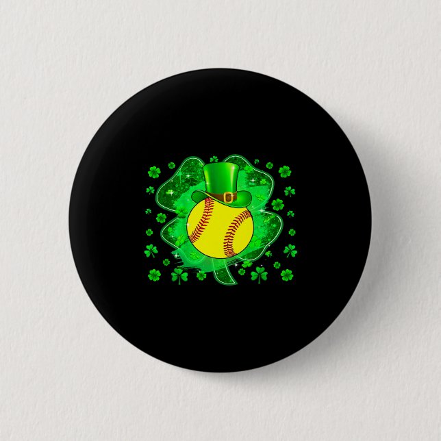 Softball St Patricks Day Leprechaun Shamrock Pojka Knapp (Framsida)