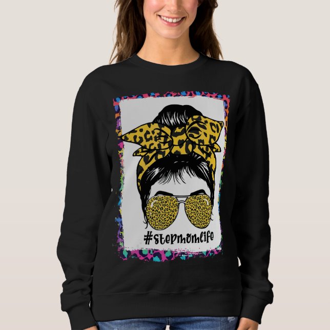 Softball Stepmamma Messy Bun Game Day Mors dag T Shirt (Framsida)