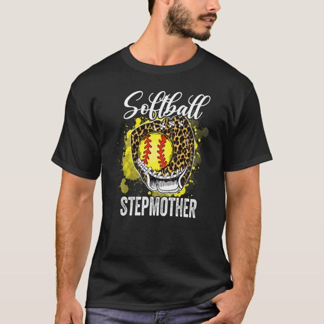 Softball Stepmoder Leopard Glove Game Day Mor T Shirt (Framsida)