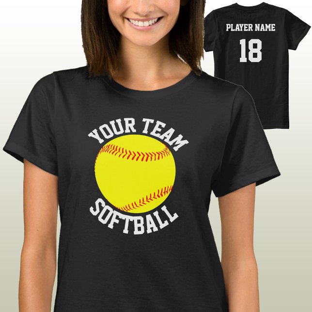 Softball Team, Player och Jersey Number T-shirt (Fastpitch softball team shirts with custom team name, player name and jersey number.)