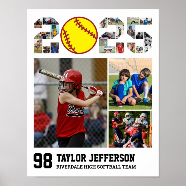 Softball Team Senior 2025 Sports Photo Collage Poster (Framsidan)