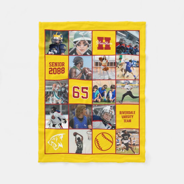 Softball Team Senior Night Custom Photo Yellow Red Fleecefilt (Framsidan)