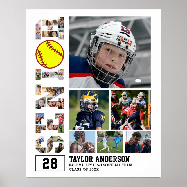Softball Team Senior Studenten Photo Collage Poster (Framsidan)