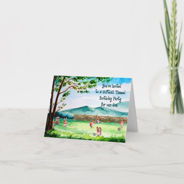 Softball Thated Födelsedagsfest for Son Inbjudan (Framsida)