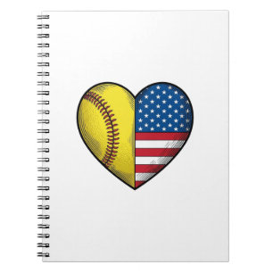 Softball USA Flagga Hjärta Vintage Vektor Design_1 Anteckningsbok
