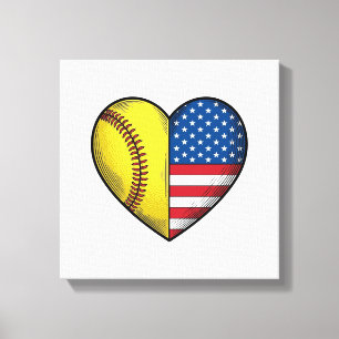 Softball USA Flagga Hjärta Vintage Vektor Design_1 Canvastryck