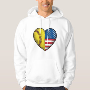 Softball USA Flagga Hjärta Vintage Vektor Design_1 Hoodie