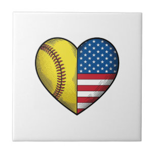 Softball USA Flagga Hjärta Vintage Vektor Design_1 Kakelplatta