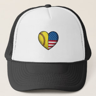 Softball USA Flagga Hjärta Vintage Vektor Design_1 Keps