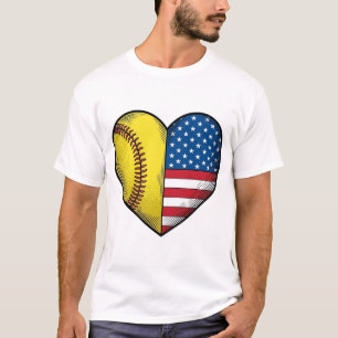 Softball USA Flagga Hjärta Vintage Vektor Design_1 T Shirt