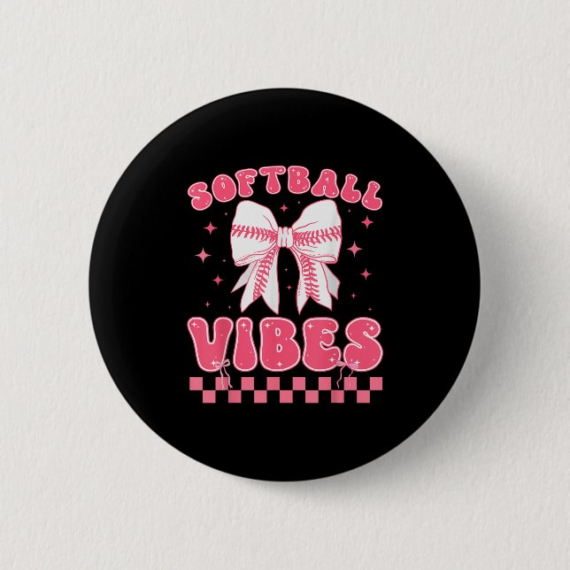 Softball Vibes Softball Couqette Groovy Softball G Knapp (Framsida)