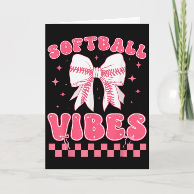 Softball Vibes Softball Couqette Groovy Softball G Kort (Framsida)