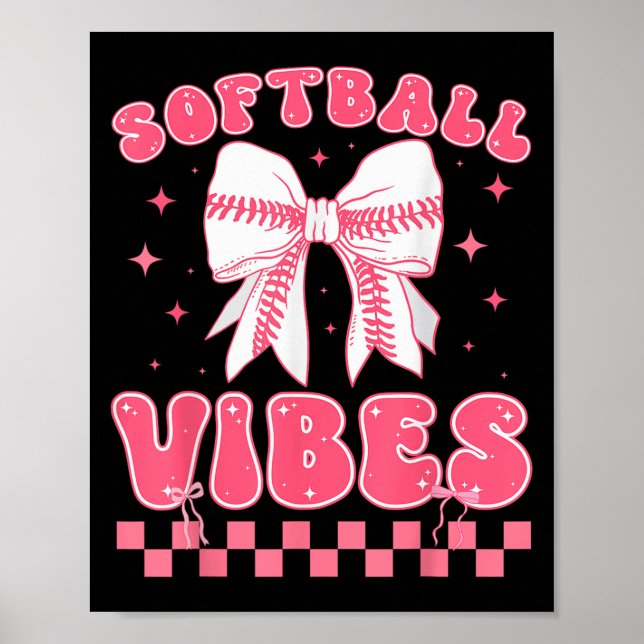 Softball Vibes Softball Couqette Groovy Softball G Poster (Framsidan)