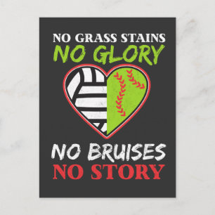 Softball Volleyball Heart No Grass Stains Gift Vykort
