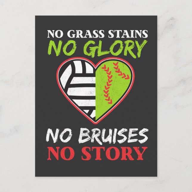 Softball Volleyball Heart No Grass Stains Gift Vykort (Framsida)
