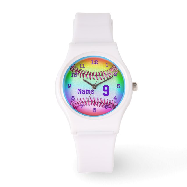 Softball Watches med DITT JERSEY-NUMMER och NAMN Armbandsur (Framsida)