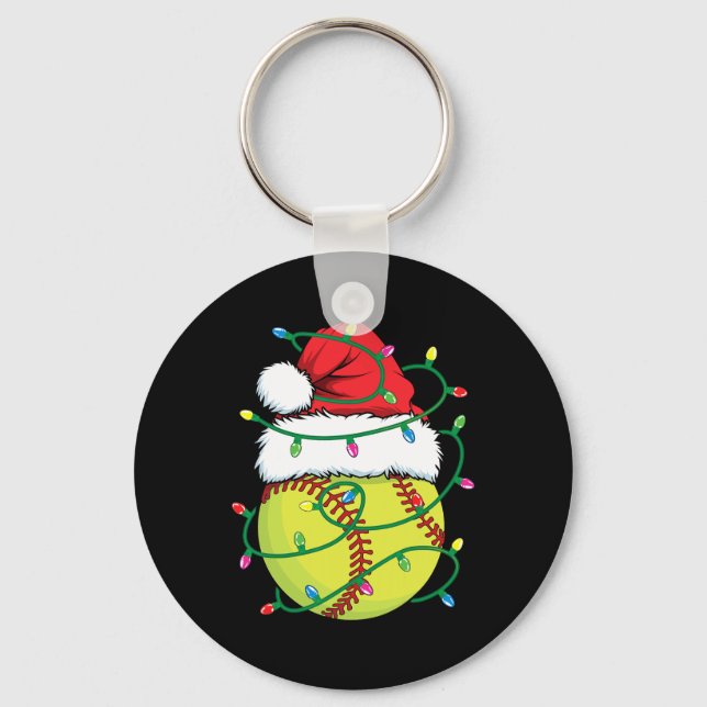 Softball with Santa Hat Manar Boys Girls jul X Nyckelring (Framsida)