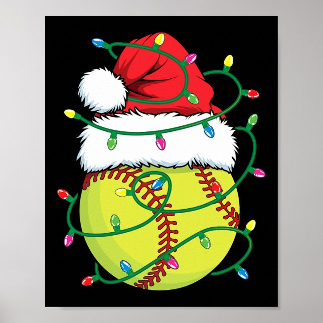 Softball with Santa Hat Manar Boys Girls jul X Poster (Framsidan)