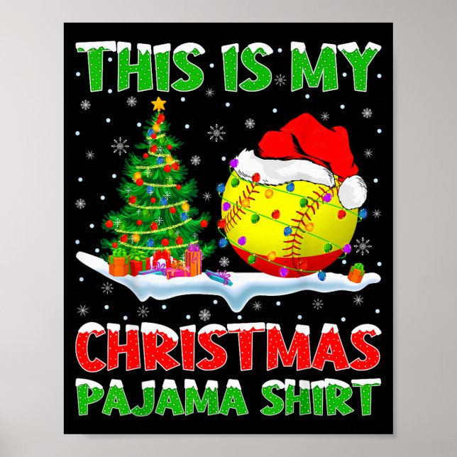 Softball Xmas Tree Lights This Is My Christmas Paj Poster (Framsidan)