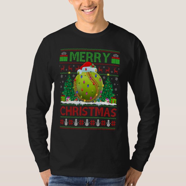 Softball   Xmas Tree Ugly Santa Softball Christmas T Shirt (Framsida)