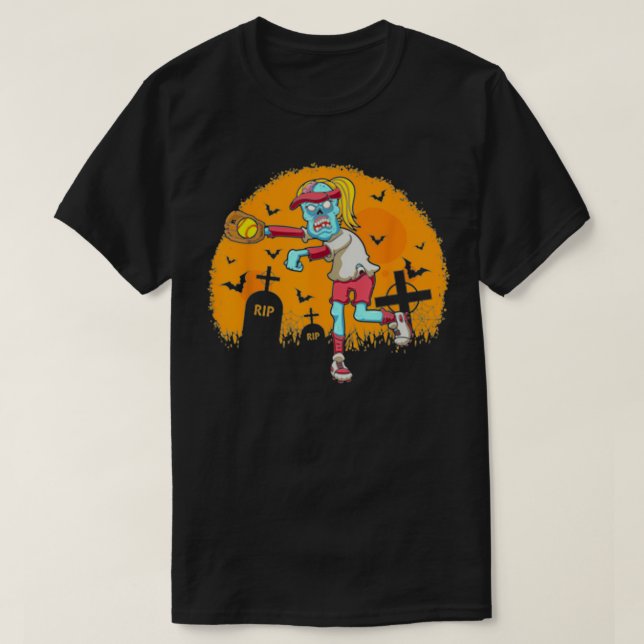 Softball Zombie Catcher Halloween Costume Party T Shirt (Design framsida)
