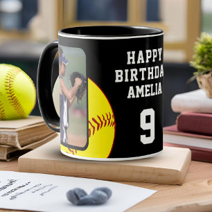 Softballboll Glad födelsedag 2 foton Mugg