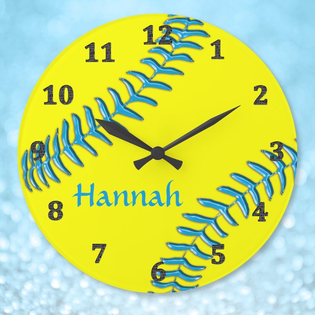 Softballet tar tid på ditt NAMN, bakgrund, Stor Klocka (Personalized softball clocks. Wonderful gifts for softball players and softball lovers gifts. )