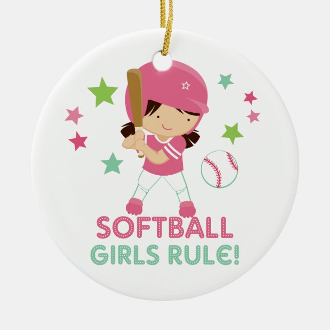 Softballflickor härskar personlig med fotoet julgransprydnad keramik (Framsidan)