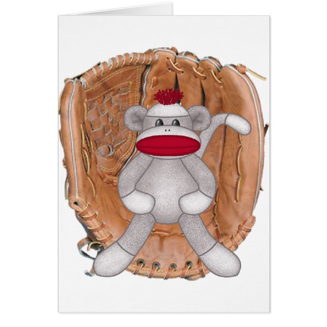 Softballsock monkey hälsningskort (Framsidan)